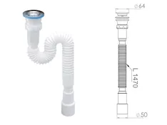 Сифон 1 1/2"х40/50 гофрированный (удлинённый), выпуск 64мм, AV Engineering