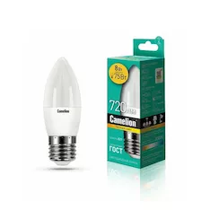 Эл. лампа светодиодная Camelion LED8-C35/830/E27, Тёплый