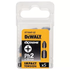 Биты ударные DEWALT "EXTREME" IMPACT TORSION PH2 25мм 5шт. DT7994T-QZ