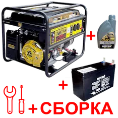 Бензиновый генератор HUTER 6500FSX + масло, аккумулятор и сборка