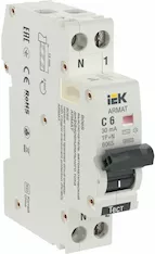 Автоматический выключатель дифференциального тока IEK B06S 1P+NP C6 30мА AR-B06S-1N-C06C030