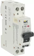 Автоматический выключатель дифференциального тока IEK B06S 1P+NP C16 30мА AR-B06S-1N-C16C030