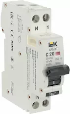 Автоматический выключатель дифференциального тока IEK B06S 1P+NP C20 30мА AR-B06S-1N-C20A030