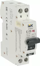 Автоматический выключатель дифференциального тока IEK B06S 1P+NP C25 30мА тип A 18мм AR-B06S-1N-C25A030
