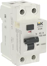 ARMAT Выключатель дифференциального тока R10N 2P 63А 100мА тип AC IEK AR-R10N-2-063C100