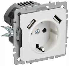 BRITE Розетка 1-местная с заземлением с защитными шторками 16А с USB AA 5В 2,1А РЮш10-1-БрАБ арктический белый IEK BR-R14-16-U21-D21-K91