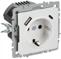 BRITE Розетка 1-местная с заземлением с защитными шторками 16А с USB AC 18Вт РЮш11-1-БрАБ арктический белый IEK BR-R14-16-U22-018-K91