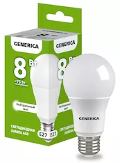 Лампа светодиодная GENERICA A60 8Вт 230В 4000К E27 LL-A60-08-230-40-E27-G 