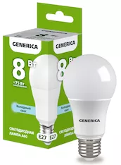 Лампа светодиодная GENERICA A60 8Вт 230В 6500К E27 LL-A60-08-230-65-E27-G 