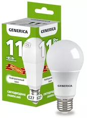 Лампа светодиодная GENERICA A60 ПРОМО LL-A60-11-230-40-E27-G