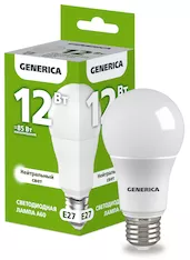 Лампа светодиодная GENERICA A60 12Вт 230В 4000К E27 LL-A60-12-230-40-E27-G 