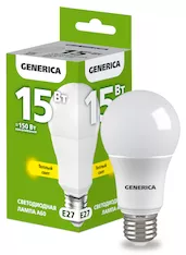Лампа светодиодная GENERICA A60 15Вт 230В 3000К E27 LL-A60-15-230-30-E27-G 
