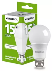 Лампа светодиодная GENERICA A60 15Вт 230В 4000К E27 LL-A60-15-230-40-E27-G 