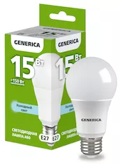 Лампа светодиодная GENERICA A60 15Вт 230В 6500К E27 LL-A60-15-230-65-E27-G 