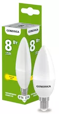 Лампа светодиодная GENERICA C35 8Вт 230В 3000К E14 LL-C35-08-230-30-E14-G 