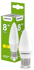 Лампа светодиодная GENERICA C35 8Вт 230В 3000К E27 LL-C35-08-230-30-E27-G 