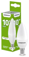 Лампа светодиодная GENERICA C35 10Вт 230В 4000К E14 LL-C35-10-230-40-E14-G 