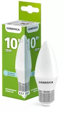 Лампа светодиодная C35 свеча 10Вт 230В 6500К E27 GENERICA LL-C35-10-230-65-E27-G