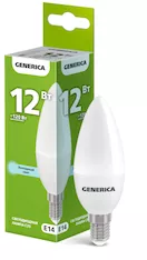Лампа светодиодная C35 свеча 12Вт 230В 6500К E14 GENERICA LL-C35-12-230-65-E14-G