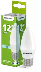 Лампа светодиодная C35 свеча 12Вт 230В 6500К E27 GENERICA LL-C35-12-230-65-E27-G