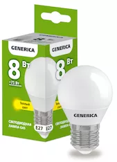 Лампа светодиодная GENERICA G45 8Вт 230В 3000К E27 LL-G45-08-230-30-E27-G 