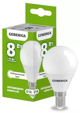 Лампа светодиодная GENERICA G45 8Вт 230В 4000К E14 LL-G45-08-230-40-E14-G 
