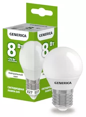 Лампа светодиодная GENERICA G45 8Вт 230В 4000К E27 LL-G45-08-230-40-E27-G 
