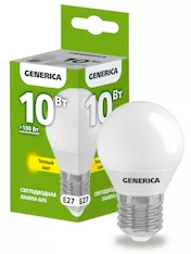 Лампа светодиодная GENERICA G45 10Вт 230В 3000К E27 LL-G45-10-230-30-E27-G 