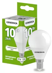 Лампа светодиодная GENERICA G45 10Вт 230В 4000К E14 LL-G45-10-230-40-E14-G 