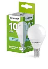 Лампа светодиодная G45 шар 10Вт 230В 6500К E14 GENERICA LL-G45-10-230-65-E14-G