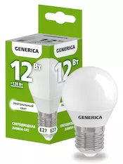 Лампа светодиодная GENERICA G45 12Вт 230В 4000К E27 LL-G45-12-230-40-E27-G 