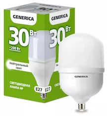 Лампа светодиодная GENERICA HP 30Вт 230В 4000К E27 LL-HP-30-230-40-E27-G 