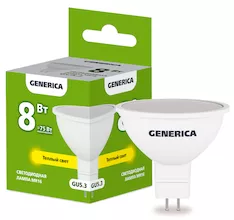 Лампа светодиодная GENERICA MR16 8Вт 230В 3000К GU5.3 LL-MR16-08-230-30-GU5-G 