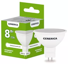Лампа светодиодная GENERICA MR16 8Вт 230В 4000К GU5.3 LL-MR16-08-230-40-GU5-G 