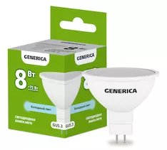 Лампа светодиодная GENERICA MR16 8Вт 230В 6500К GU5.3 LL-MR16-08-230-65-GU5-G 