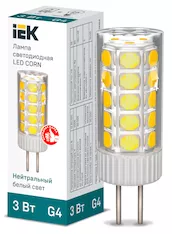 Лампа светодиодная IEK CORN 3Вт 12В 4000К G4 LLE-CORN-3-012-40-G4