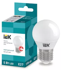 Лампа светодиодная IEK G45 5Вт 230В 4000К E27 LLE-G45-5-230-40-E27