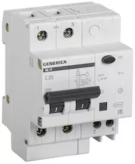 Дифференциальный автомат GENERICA АД12 2Р 25А 30мА MAD15-2-025-C-030 