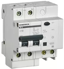Дифференциальный автомат GENERICA АД12 2Р 50А 30мА MAD15-2-050-C-030 