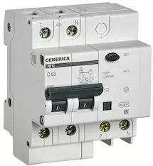 Дифференциальный автомат GENERICA АД12 2Р 63А 300мА MAD15-2-063-C-300 