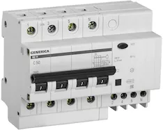 Дифференциальный автомат АД14 4Р 50А 30мА GENERICA MAD15-4-050-C-030 