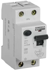 Выключатель дифференциальный УЗО GENERICA ВД1-63 2Р 16А 30мА MDV15-2-016-030 