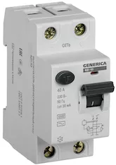 Выключатель дифференциальный УЗО GENERICA ВД1-63 2Р 40А 30мА MDV15-2-040-030 