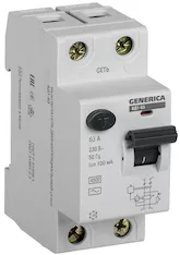 Выключатель дифференциальный УЗО GENERICA ВД1-63 2Р 63А 100мА MDV15-2-063-100 