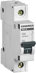 Автоматический выключатель GENERICA ВА47-29 1Р 50А 4,5кА С MVA25-1-050-C 