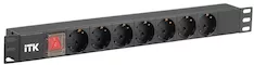 PDU 7 розеток нем. стандарт, с LED выключателем,1U, без шнура, вх. C14, алюминиевый профиль ITK PH12-7D3
