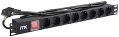 PDU 8 розеток нем. стандарт, с LED выключателем, 1U, шнур 2м вилка нем. стандарт, алюминиевый профиль ITK PH12-8D1