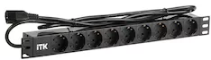 PDU 9 розеток DIN49440 (нем. станд.) 1U, шнур 2м вилка IEC 320 C14, алюминиевый профиль, черный ITK PH22-9D2