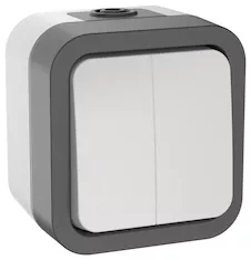 TORS Выключатель двухклавишный 10А IP55 TS205 серо-белый IEK TS-V20-0-10-55-K41