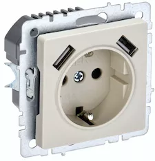 Розетка 1-местная с заземлением с защитными шторками IEK 16А с USB A+A 5В 2,1А РЮш10-1-БрКр BR-R14-16-U21-D21-K10